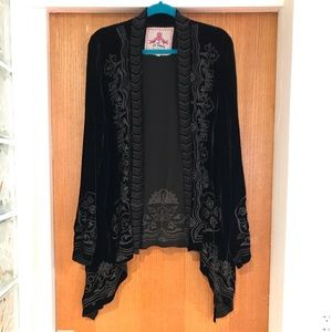 Johnny Was black velvet draped cardigan